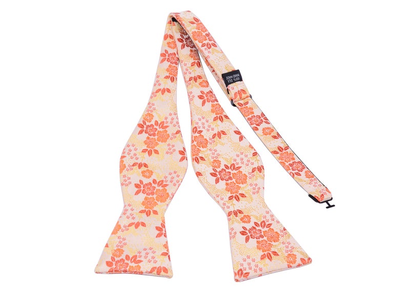GUSLESON Silk Mens Bowtie Orange Floral Self Tie Bow Tie & Hankerchief Set (0564-17) - Image 2
